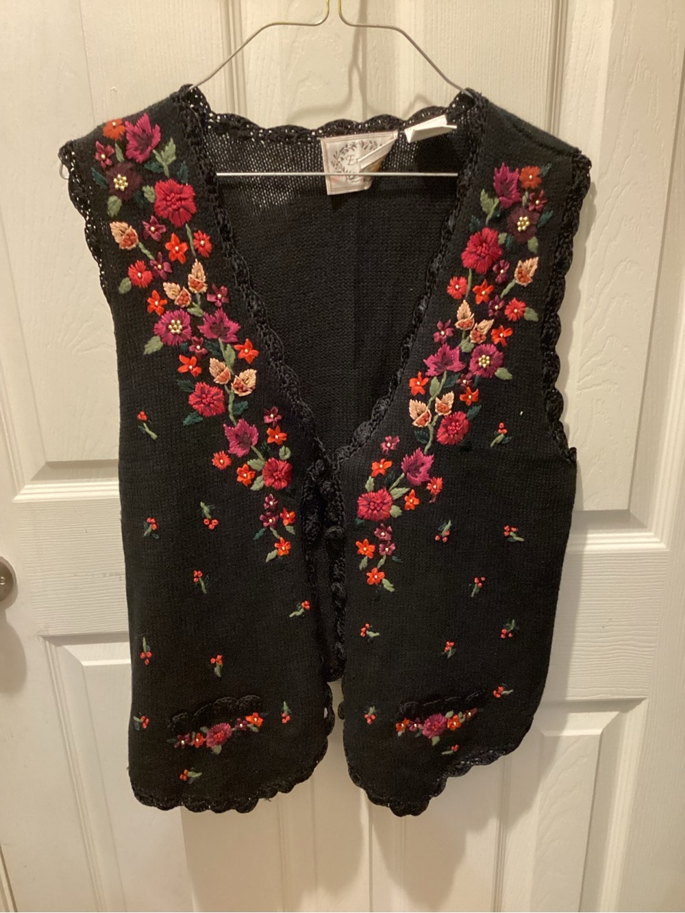 Erika Black Knit Tank with Red Floral Embroidery